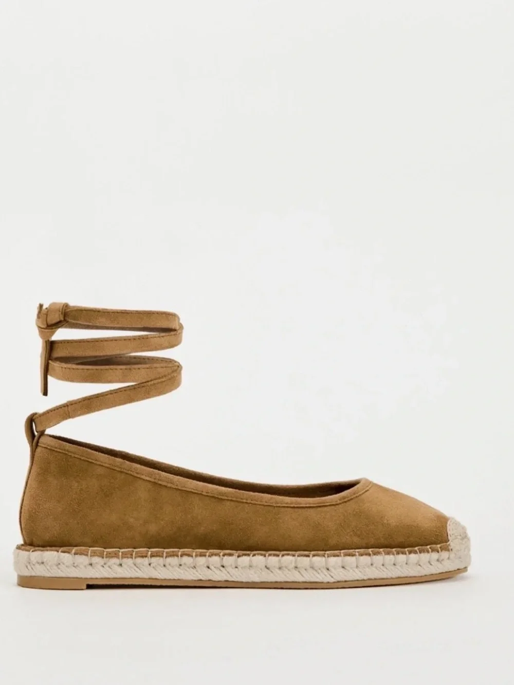 Zara Suede Wrap-Around Tie Espadrille Flats – Camel/Tan - Size 7